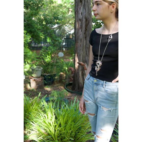 Pink Amethyst Hand Forged Sterling Silver Statement Necklace 18.5” drop. - Picture 5 of 11